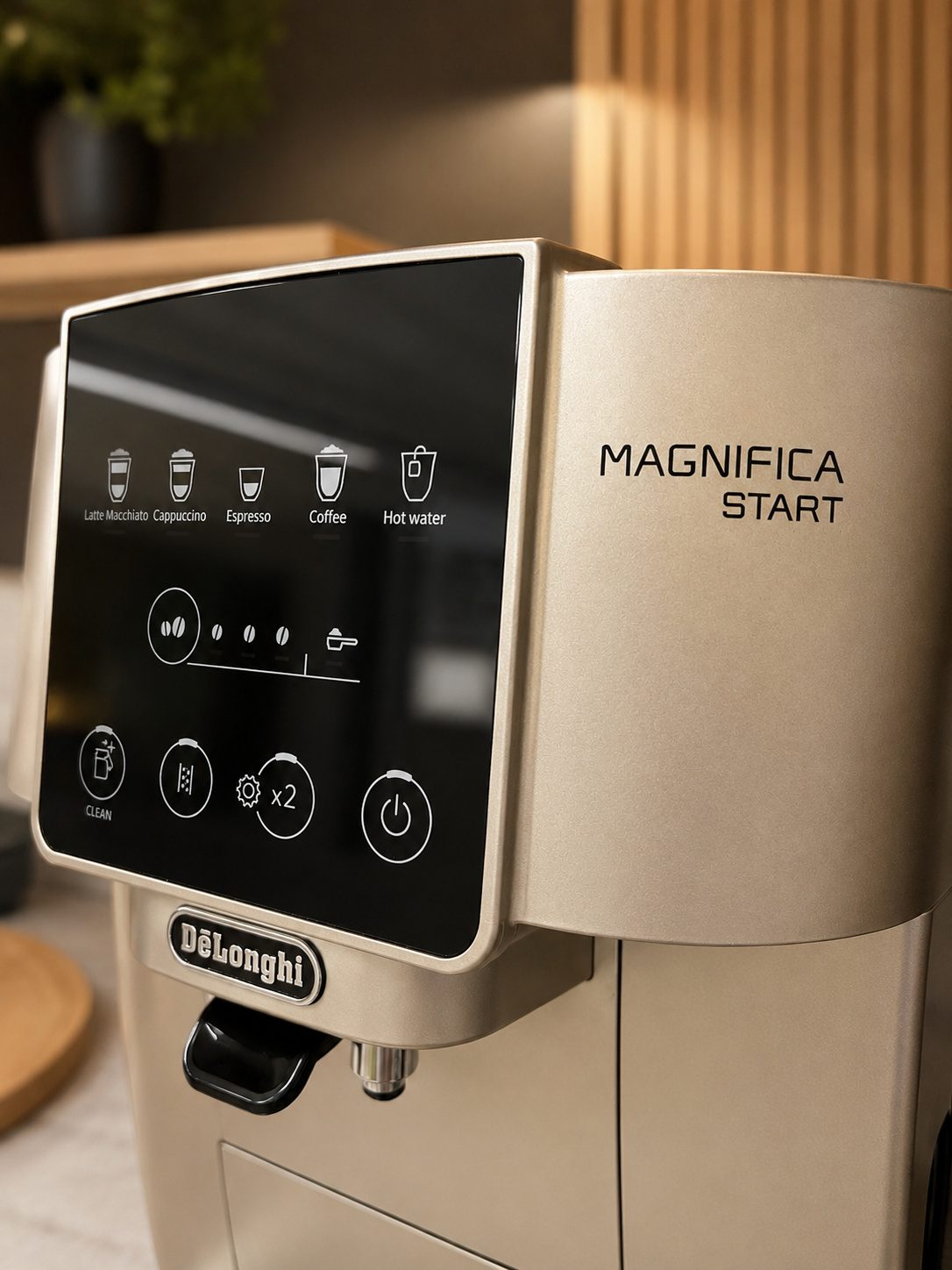 DeLonghi Magnifica Start super-automatic espresso machine control panel detail