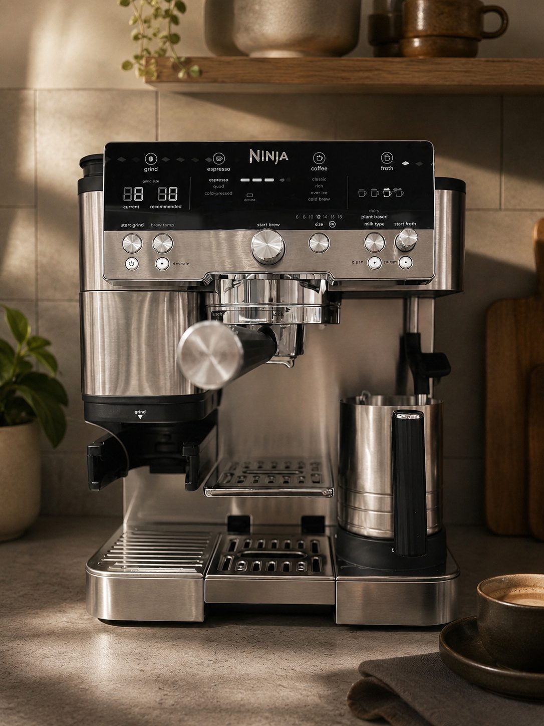 Ninja Luxe Café Premier Series espresso machine on a modern kitchen counter